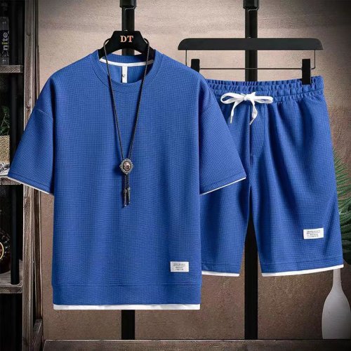 Imagen de Camisetas y pantalones cortos para hombre, ropa deportiva de cintura elástica, conjuntos informales a la moda, talla M-5XL TZ06
