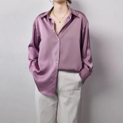 Image de Chemise Femme Satin Élégante - Tendance Coréenne