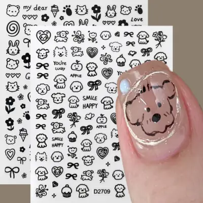Image de Stickers 3D Ongles Dégradé Français - Blanc & Noir