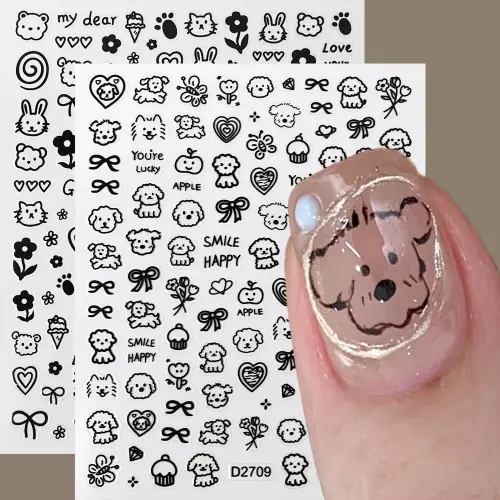 Image de Stickers 3D Ongles Dégradé Français - Blanc & Noir