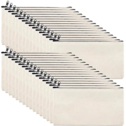 Imagen de Bolsas de Lona con Cremallera, Multifuncionales en Blanco para Manualidades, Estuches para Lápices, Ideal para Escuela, Viajes y Uso en Casa - Paquete de 10, 20 o 40 Unidades