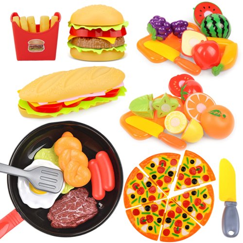 Imagen de Juguete de Cocina con Comida de Imitación para Niños: Set de Juguetes de Cocina con Olla, Hamburguesas, Patatas Fritas y Pizza - Juguetes Interactivos para Niñas y Niños