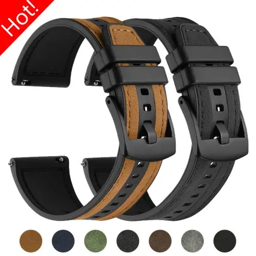 Image de Bracelet 22mm Cuir & Silicone pour Huawei Watch GT5, GT4 & Samsung Galaxy Watch