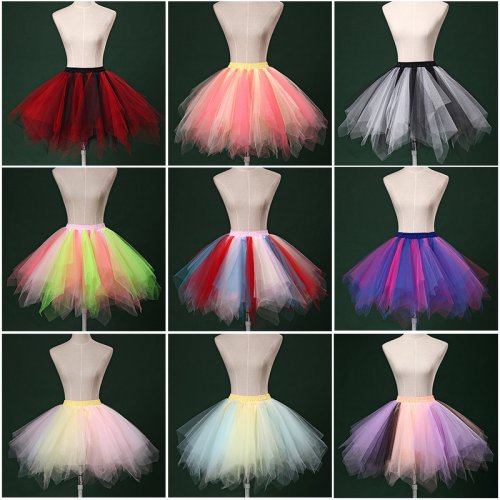 Image of Short Multicolor Women Lolita Petticoat Tutu Puffy Cancan Skirt Gradient Ramp Under Crinoline Inner Bustle Cosplay For Wedding