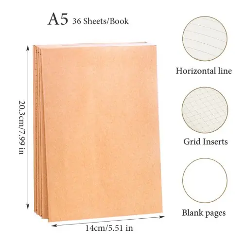 Image de Cahier Notes A5/B5/A4 - Lot de 5 - Papier Kraft & Couverture Noire