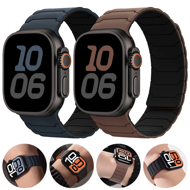 Zdjęcie Pasek do Apple Watch ultra 2 Pasek 49 mm 45 mm 44 mm 40 mm 42 mm 46 mm 41 mm 38 mm Magnetyczna silikonowa bransoletka IWatch Series 10 SE 9 8 7