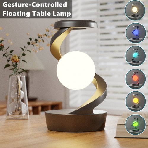 Image of Innovative Rotating Floating Table Lamp with 15W Wireless Charging & RGB Atmosphere Night Light for Modern Homes