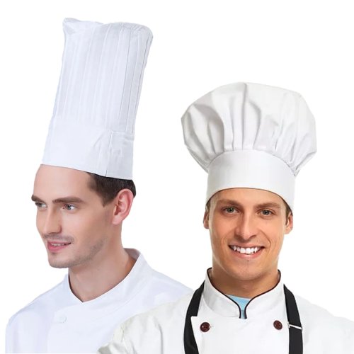 Imagen de Gorro de Chef Blanco de 22 a 29 cm de Altura - Uniforme Profesional para Cocineros, Camareros y Panaderos en Restaurantes, Hoteles y Hogar