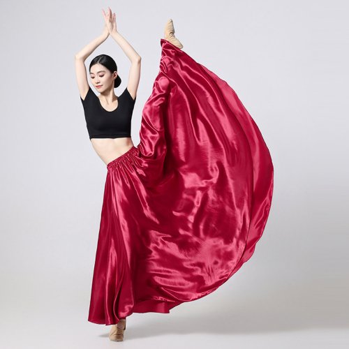 Afbeelding van Elegante Satijnen Lange Rok voor Ballroom, Latin en Buikdans – Elastische Tailleband met Volledige Cirkelbeweging
