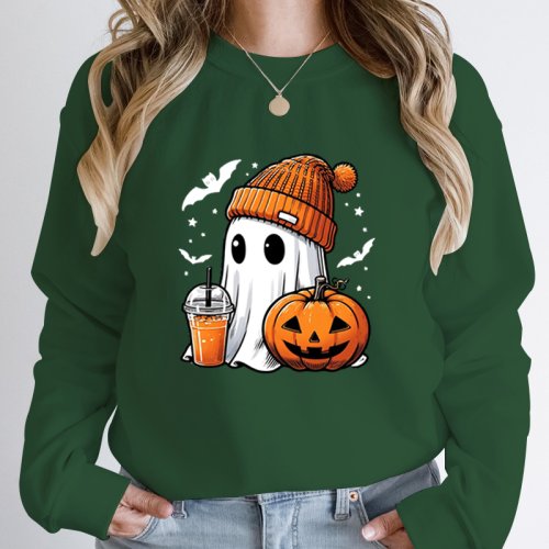 Zdjęcie Bluzy Halloween dla Dziewcząt – Kreatywny Nadruk Dyni i Nietoperza