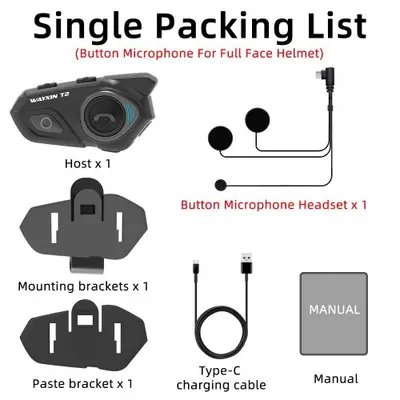 Image de Casque Moto Bluetooth Interphone T2 - Communication Sans Fil jusqu'à 300m