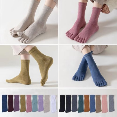 Image of Natural Cotton Five-Finger Yoga Socks for Women – Non-Slip Compression Toe Socks for Pilates, Fitness, and Harajuku Style