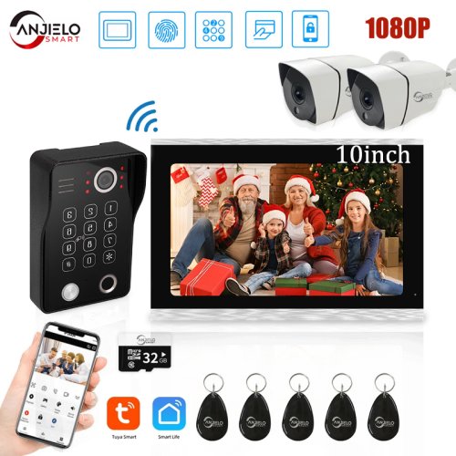 Afbeelding van Slimme Video Deurbel met Vingerafdruk & WiFi – 1080p Touch Monitor, 5-in-1 Ontgrendeling, Tuya Smart Beveiligingssysteem