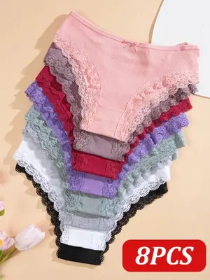 Image de 8 Culottes Femme en Coton Dentelle - Sexy & Confortables