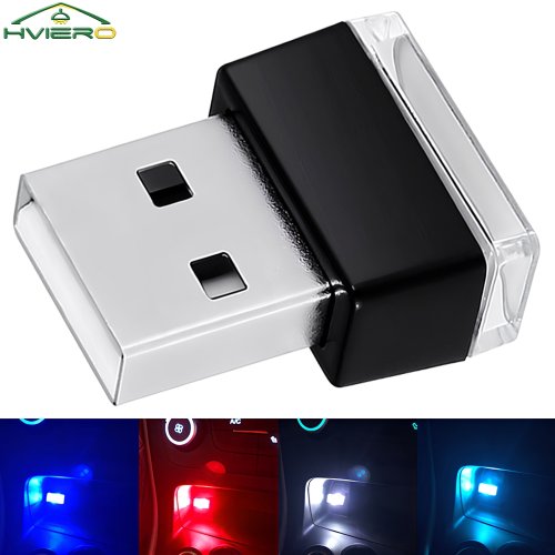 Zdjęcie Lampa LED RGB do Samochodu – Uniwersalne Oświetlenie Atmosferyczne z USB, Czerwone, Niebieskie i Białe Światło, Przenośne, Plug and Play