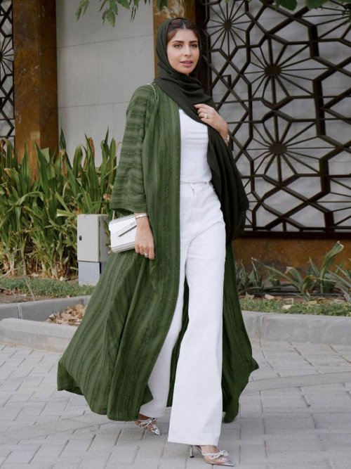 Bild von 2024 neue Mode Muslimischen Kimono Abaya Solide Gestreiften Retro Ethnische Strickjacke Robe Dubai Nahen Osten Saudi-arabien Eid Kleidung