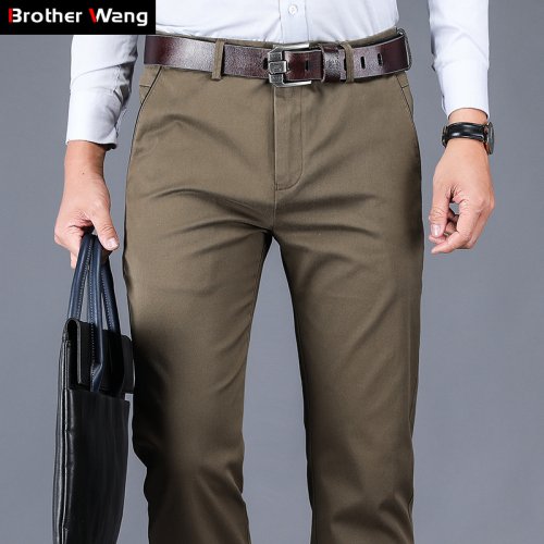Bild von 4 farben 98% Baumwolle Casual Hosen Männer 2022 Neue Klassische Stil Gerade Lose Hohe Taille Elastische Hosen Männliche Marke kleidung