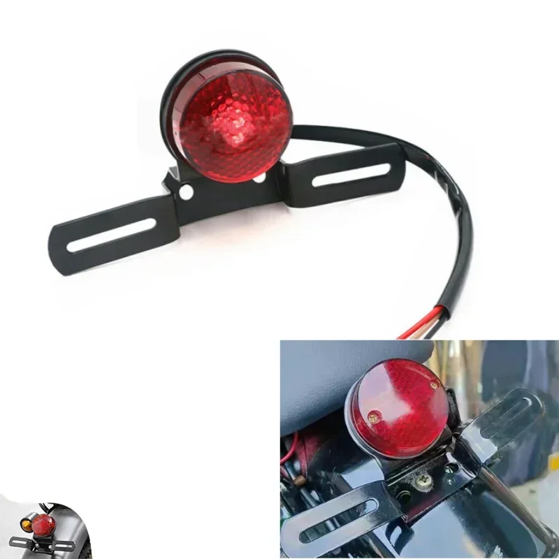 Imagen de Luz de freno trasero roja Retro para motocicleta, lámpara con soporte para placa de matrícula para Harley, Honda, Suzuki, Chopper Bobber