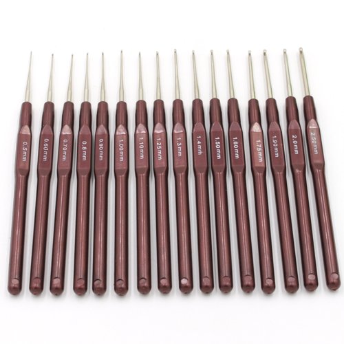 Image of Complete 16-Piece Plastic Handle Crochet Hook Set with Knitting Needles, Sizes 0.5mm to 2.5mm for Beginners and Experts in Crocheting and Knitting Projects