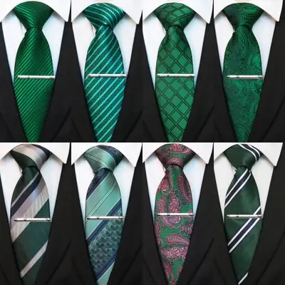 Image de Cravate Homme Vert Rayé - Ensemble Soie Élégant
