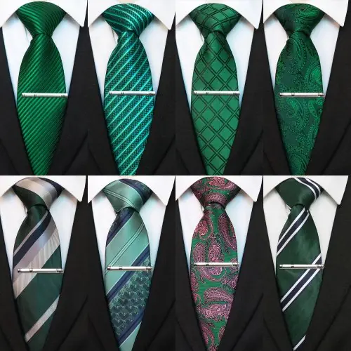 Image de Cravate Homme Vert Rayé - Ensemble Soie Élégant