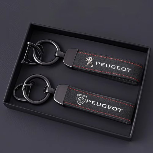 Zdjęcie Elegancki brelok do kluczy Peugeot ze skóry tłoczonej – stylowy breloczek metalowy z zawieszką dla właścicieli modeli 206, 307, 308, 3008, 207, 208, 407, 4008, 408, 508, 2008, 5008, 301