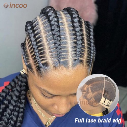 Zdjęcie 20 "krótka syntetyczna pełna koronkowa peruka Cornrows plecione peruki dla czarnych kobiet koronkowa peruka z przodu Jumbo Box warkocze peruka
