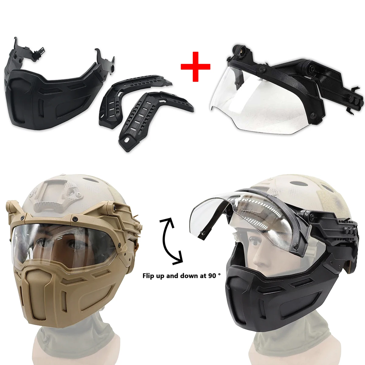 Imagen de Casco Táctico Rápido con Media Máscara Facial y Gafas Abatibles para Caza, Airsoft, Paintball y Juegos de Combate en Equipo