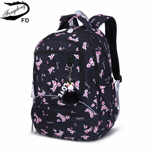 Imagen de Mochila Escolar para Mujer con Estampado de Flores de Cerezo, Diseño Floral en Negro y Rosa, Mochila Moderna y Elegante para Niñas y Adolescentes