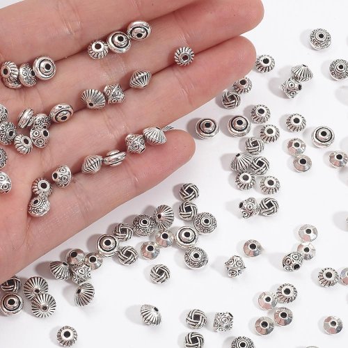 Image of Antique Silver Color Rondelle Spacer Beads for Jewelry Making – 30-50 pcs Handmade Findings for DIY Earrings, Necklaces, Bracelets & Beard Jewelry