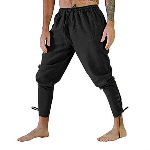 Immagine di Costume da pirata per uomo Costume medievale rinascimentale Pantaloncini con coulisse Costume di Halloween Cosplay per adulti