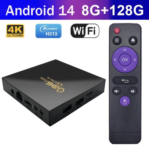 Bild von Q96 Max Smart TV Box mit Android 14, Allwinner H313, 4K UHD, 8 GB RAM, 128 GB Speicher, 4G WiFi, 3D-Unterstützung, IPTV & Media Player