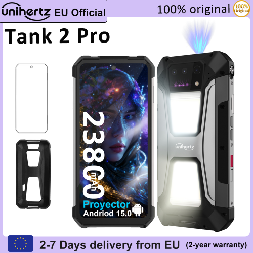 Image of Unihertz Tank 2 Pro 8849 Rugged Smartphone with Built-in Projector, 512GB Storage, 24GB RAM, Dual 4K Display, Android 14, 23800mAh Battery, 100MP + 64MP Cameras, NFC