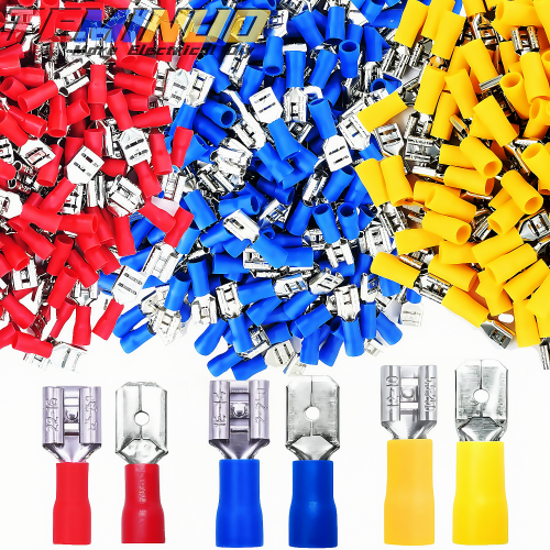 Immagine di 60/80 pezzi connettore a forcella isolato maschio femmina, 6,3 mm 1/4 "22-16/16-14/12-10 awg-connettori elettrici a disconnessione rapida -