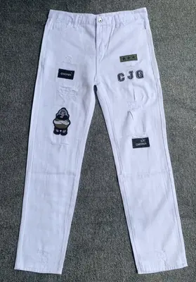 Image de Jeans Blanc Déchiré Moulant pour Hommes - Style Hip Hop