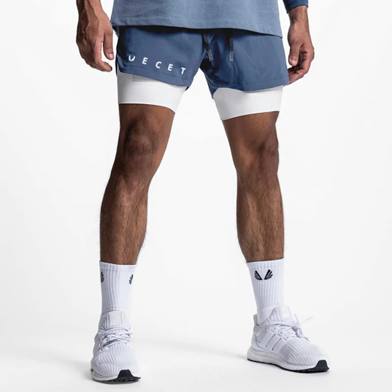 Bild von Herren-Sportscholen, Fitness, 2-in-1, schnell trocknende Shorts, Sommer, Laufen, Bodybuilding, Joggen, lässige kurze Hosen, Workout, männliche Basketball-Hose