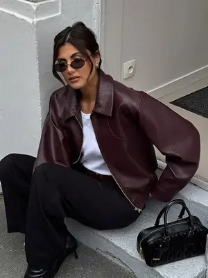 Image de Veste en Cuir PU Rétro Femme - Style Moto Élégant