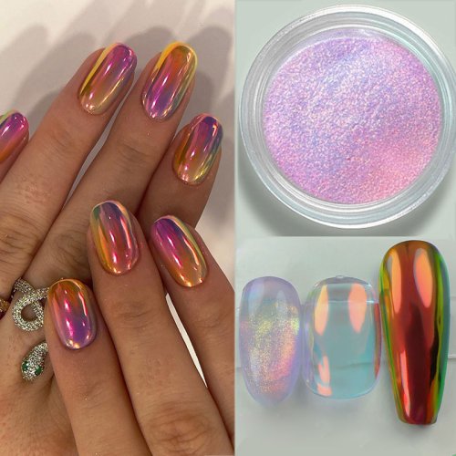 Afbeelding van Chroom Effect Nagelpoeder - Aurora Glitter voor Prachtige Nagels