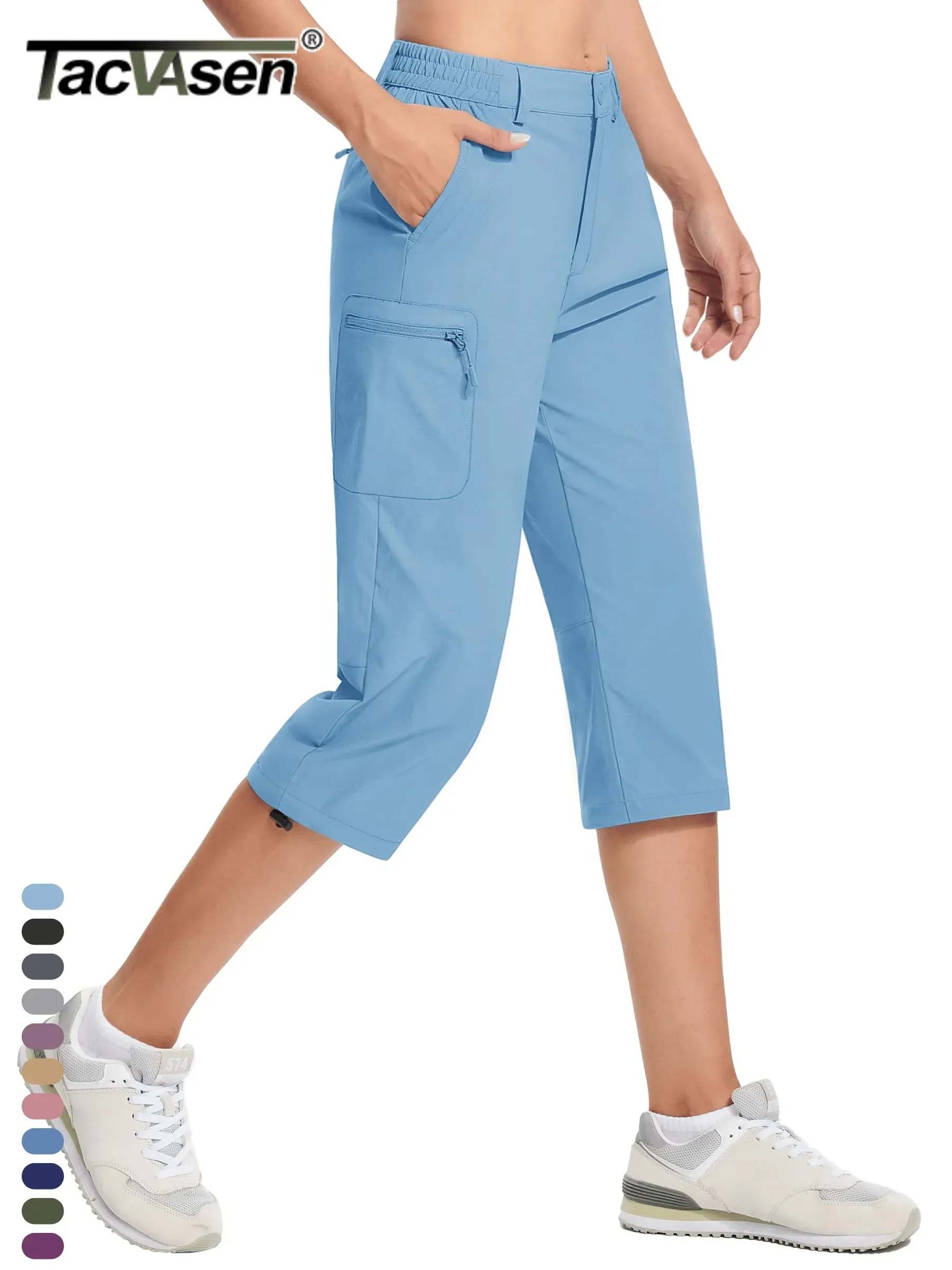 Imagen de TACVASEN Pantalones de Nylon de Rodilla para Secado Rápido Mujer Verano Senderismo Casual Cargo Shorts Livianos Impermeables 5 Bolsillos
