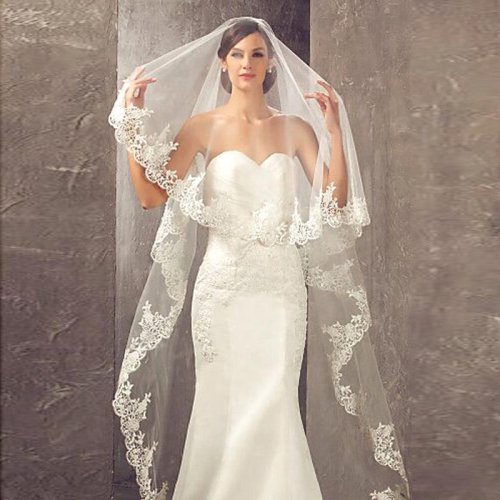 Image de Voile de Mariée Blanc Ivoire 3m - Dentelle & Peigne