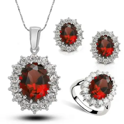 Image de Ensemble de Bijoux Princesse en Argent Sterling 925 - Collier, Boucles d'oreilles & Bague