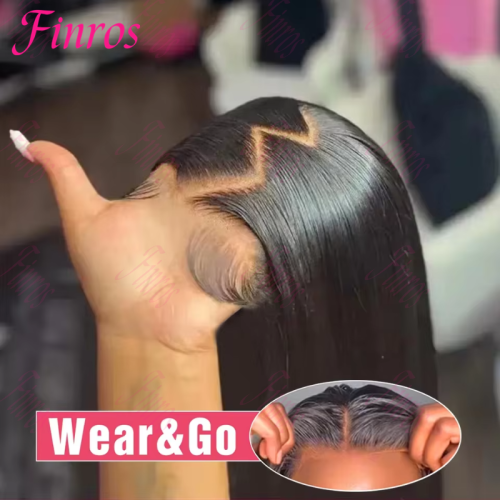 Imagen de Pelucas delanteras de encaje recto sin pegamento Wear and Go Bone 4x4 5x5 peluca de encaje precortada cabello humano listo para usar peluca con cierre de encaje para mujeres