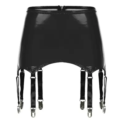 Image de Mini Jupe en Cuir Look Mouillé avec Jarretières et Clips Métalliques