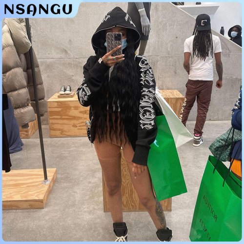 Bild von Neue Winter Brief gedruckt Reiß verschluss Hoodie Streetwear Frauen Cyber Y2K Jacken Strickjacke Gothic Punk Kleidung Sweatshirts
