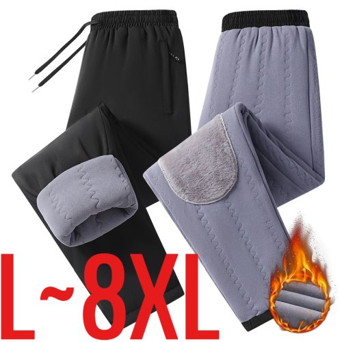 Imagen de Pantalones de Invierno para Hombre Talla Grande: Felpa Polar Térmica Cálida y A Prueba de Viento con Bolsillos de Cremallera para Correr y Uso Diario