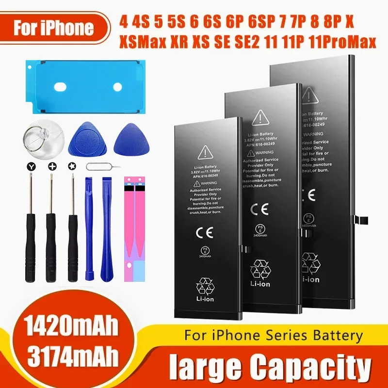 Afbeelding van Hoge Capaciteit Oplaadbare Batterij voor iPhone 4, 4S, 5, 5S, 5C, SE 2020, 6, 6S, 7, 8, SE2, Plus, X, XR, XS, 11, Pro, Max – Nieuwe 0 Cyclus Sealed Mobiele Telefoon Accu