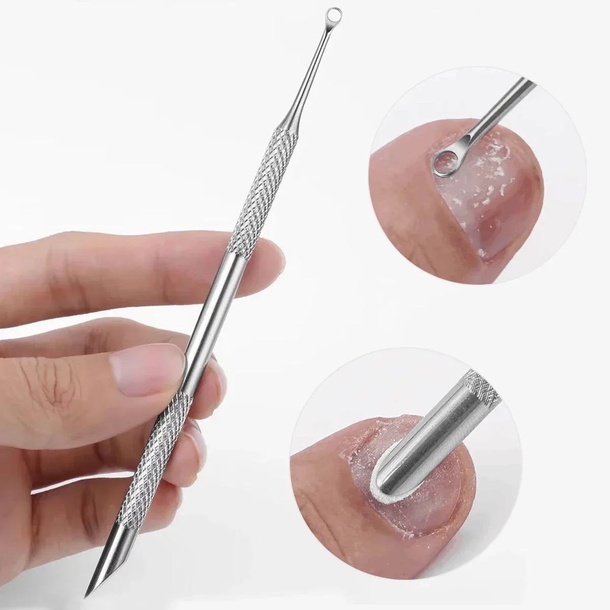 Image of Natural Stainless Steel Dual-Ended Cuticle Pusher & Nail File Tool for Professional Manicure and Pedicure Care