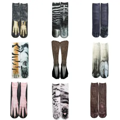 Image de Chaussettes Imprimées 3D Mignonnes - Ours, Chat, Vache & Léopard