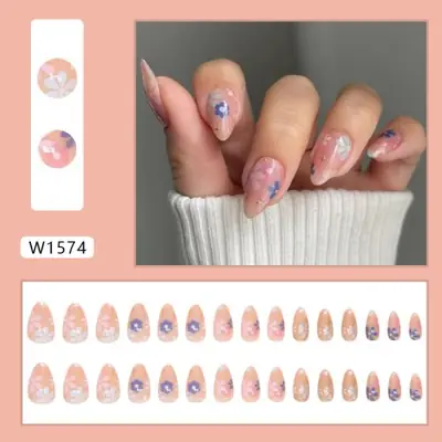 Image de Faux Ongles Fleur Blanc & Rose - Design Élégant