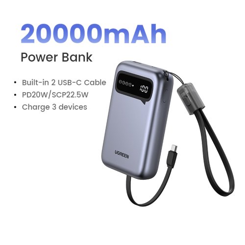 Imagen de UGREEN 20000mAh Cable Dual tipo C banco de energía carga rápida banco de energía portátil para iPhone 17 16 Pro Max PD 20W batería externa